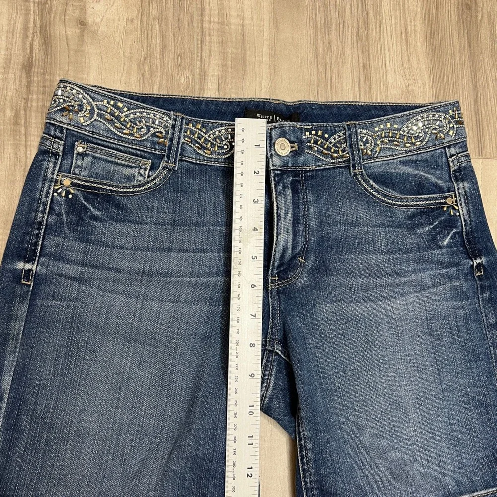 White House Black Market Embellished Denim Bermuda Shorts Sz 4 Jeweled Studded